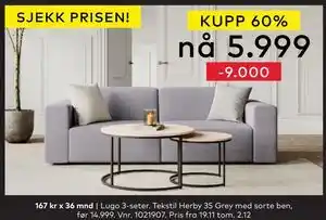 Skeidar Lugo 3-seter, NOK 5999 tilbud