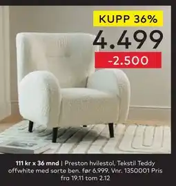 Skeidar Preston hvilestol, NOK 4499 tilbud