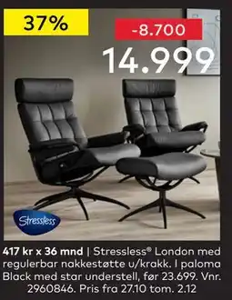 Skeidar Stressless London med regulerbar nakkestøtte u/krakk, NOK 14999 tilbud