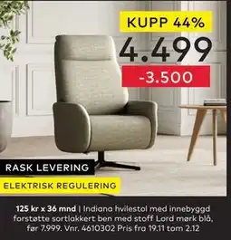 Skeidar Indiana hvilestol med innebyggd forstøtte, NOK 4499 tilbud