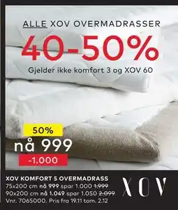 Skeidar XOV KOMFORT 5 OVERMADRASS tilbud