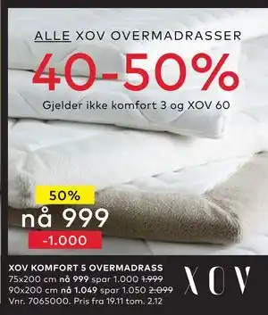 Skeidar XOV KOMFORT 5 OVERMADRASS tilbud
