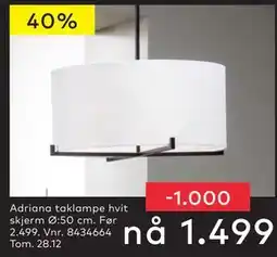 Skeidar Adriana taklampe, NOK 1499 tilbud