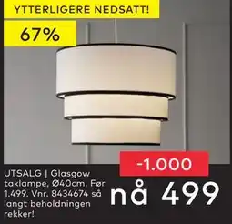Skeidar Glasgow taklampe,, NOK 499 tilbud
