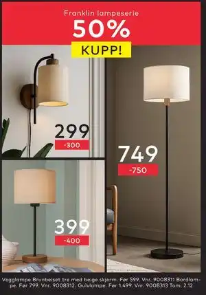 Skeidar Franklin lampeserie tilbud