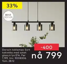 Skeidar Darwin taklampe, NOK 799 tilbud