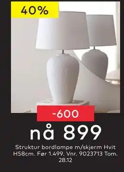 Skeidar Struktur bordlampe, NOK 899 tilbud