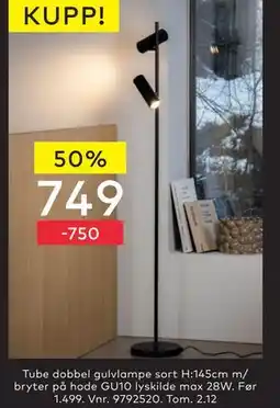Skeidar Tube dobbel gulvlampe, NOK 749 tilbud
