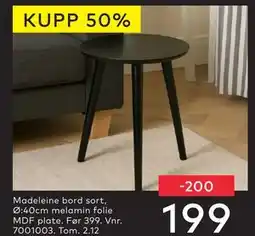 Skeidar Madeleine bord sort, NOK 199 tilbud