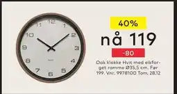 Skeidar Oak klokke Hvit med eikfarget ramme Ø35,5 cm, NOK 119 tilbud