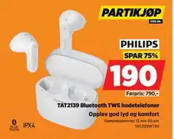 POWER TAT2139 Bluetooth TWS hodetelefoner, NOK 190 tilbud