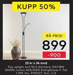 Skeidar Fay uplight sort M/2 dimmere, NOK 899 tilbud