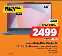 POWER Lenovo IdeaPad Slim 3 Bærbar PC, NOK 2499 tilbud