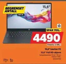 POWER 15,6 bærbar PC, NOK 4490 tilbud