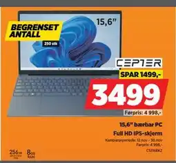 POWER 15,6 bærbar PC, NOK 3499 tilbud