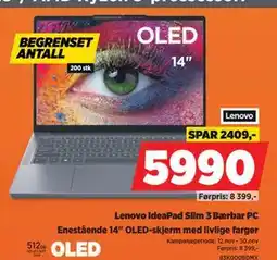 POWER Lenovo IdeaPad Slim 3 Bærbar PC, NOK 5990 tilbud