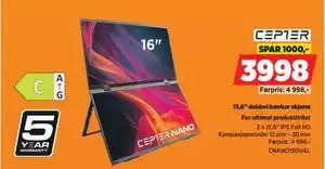 POWER 15,6 dobbel bærbar skjerm, NOK 3998 tilbud