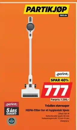 POWER Trådløs støvsuger, NOK 777 tilbud