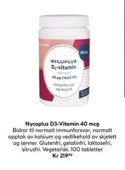 Vitusapotek Nycoplus D3-Vitamin 40 mcg, NOK 219.9 tilbud
