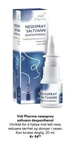 Vitusapotek Vidi Pharma nesespray saltvann dexpanthenol, NOK 94.9 tilbud