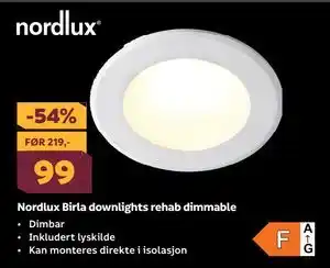 Megaflis Nordlux Birla downlights rehab dimmable, NOK 99 tilbud