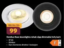 Megaflis Nordlux Roar downlights rehab vipp dimmable hvit/sort, NOK 99 tilbud