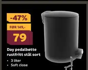Megaflis Day pedalbøtte rustfritt stål sort, NOK 79 tilbud