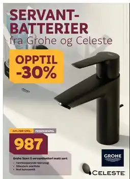 Megaflis Grohe Start S servantbatteri matt sort, NOK 987 tilbud