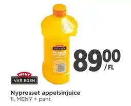 Meny Nypresset appelsinjuice, NOK 89 tilbud
