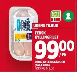Meny FERSK KYLLINGFILET, NOK 99 tilbud