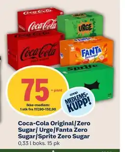 Coop Mega Coca-Cola Original/Zero Sugar/ Urge/Fanta Zero Sugar/Sprite Zero Sugar, Medlemspris tilbud