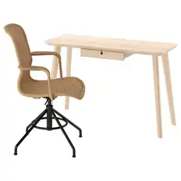 IKEA Lisabo / stigbygel Skrivebord og stol, askefiner brun/svart tilbud