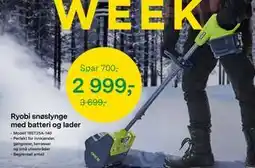 Felleskjøpet Ryobi snøslynge med batteri og lader, NOK 2999 tilbud