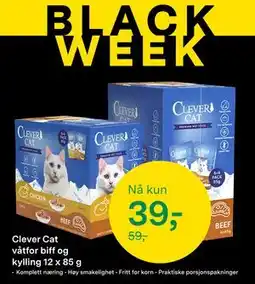 Felleskjøpet Clever Cat våtfor biff og kylling 12 x 85 g, NOK 39 tilbud