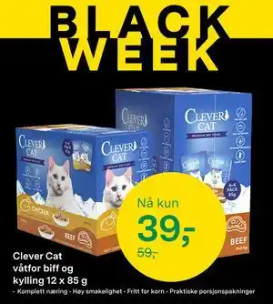 Clever Cat våtfor biff og kylling 12 x 85 g, NOK 39