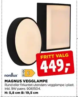 jem & fix MAGNUS VEGGLAMPE, NOK 449 tilbud