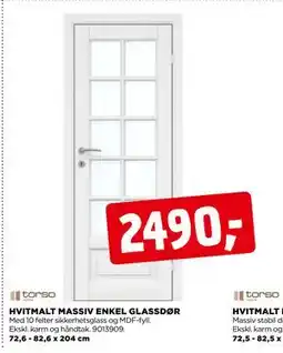 jem & fix HVITMALT MASSIV ENKEL GLASSDØR, NOK 2490 tilbud