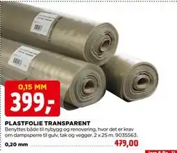 jem & fix PLASTFOLIE TRANSPARENT, NOK 399 tilbud