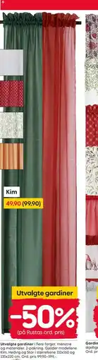 Rusta Utvalgte gardiner, NOK 49.9 tilbud