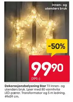 Rusta Dekorasjonsbelysning Star, NOK 99.9 tilbud