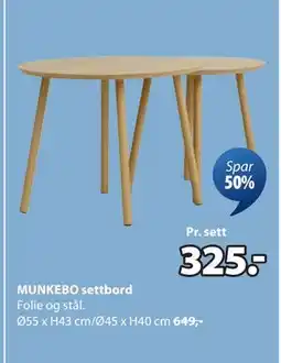 JYSK MUNKEBO settbord, NOK 325 tilbud