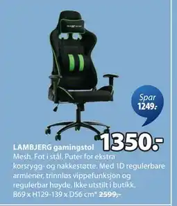 JYSK LAMBJERG gamingstol, NOK 1350 tilbud