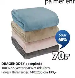 JYSK DRAGEHODE fleecepledd, NOK 70 tilbud