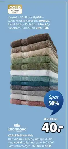 JYSK KARLSTAD håndkle, NOK 40 tilbud