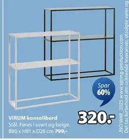 JYSK VIRUM konsollbord, NOK 320 tilbud