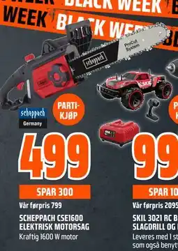 Obs Bygg SCHEPPACH CSE1600 ELEKTRISK MOTORSAG, NOK 499 tilbud