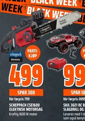 Obs Bygg SCHEPPACH CSE1600 ELEKTRISK MOTORSAG, NOK 499 tilbud