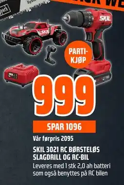 Obs Bygg SKIL 3021 RC BØRSTELØS SLAGDRILL OG RC-BIL, NOK 999 tilbud