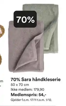 Kid Interiør 70% Sara håndkleserie, NOK 179.9, Medlemspris tilbud