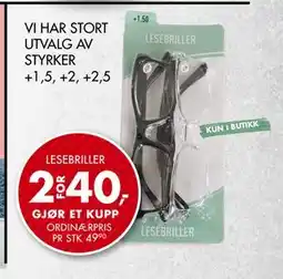 Sparkjøp LESEBRILLER, NOK 40 tilbud